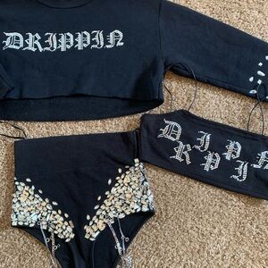 Rhinestone three piece rave outfit